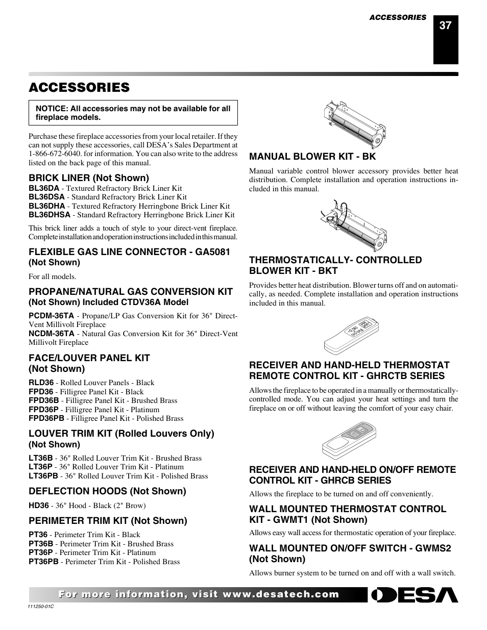 Accessories | Desa (V)T36NA SERIES User Manual | Page 37 / 38