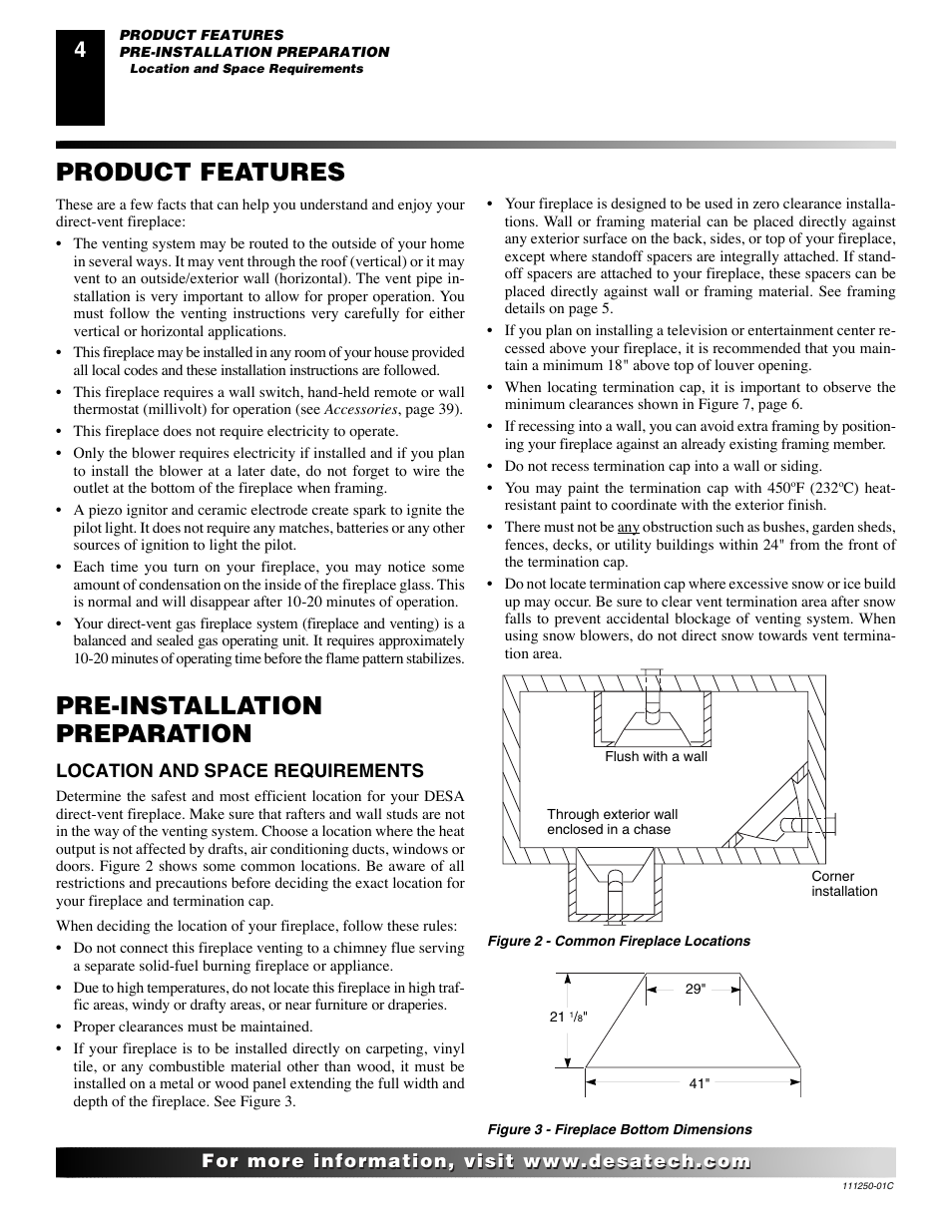 Product features, Pre-installation preparation | Desa (V)T36NA SERIES User Manual | Page 4 / 38