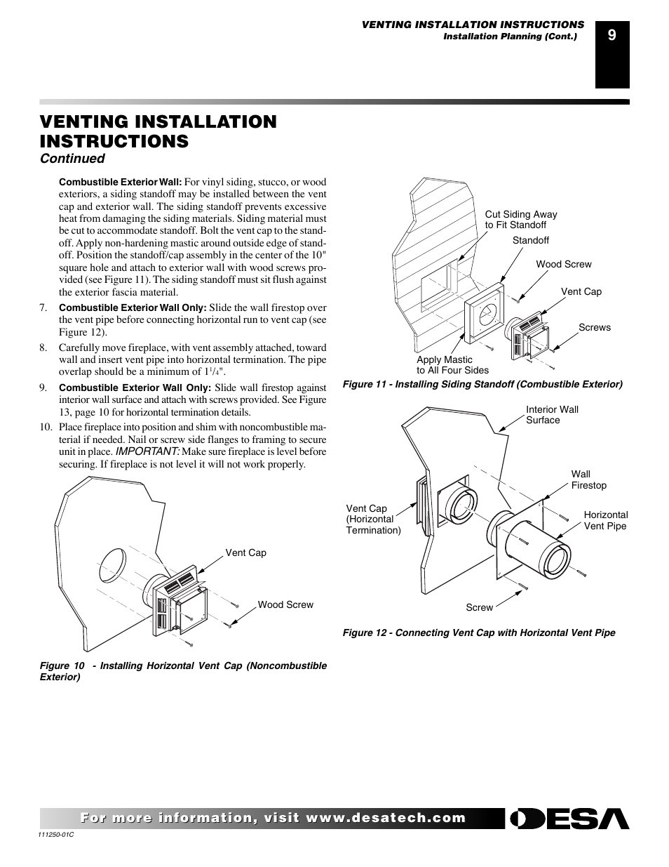 Venting installation instructions, Continued | Desa (V)T36NA SERIES User Manual | Page 9 / 38