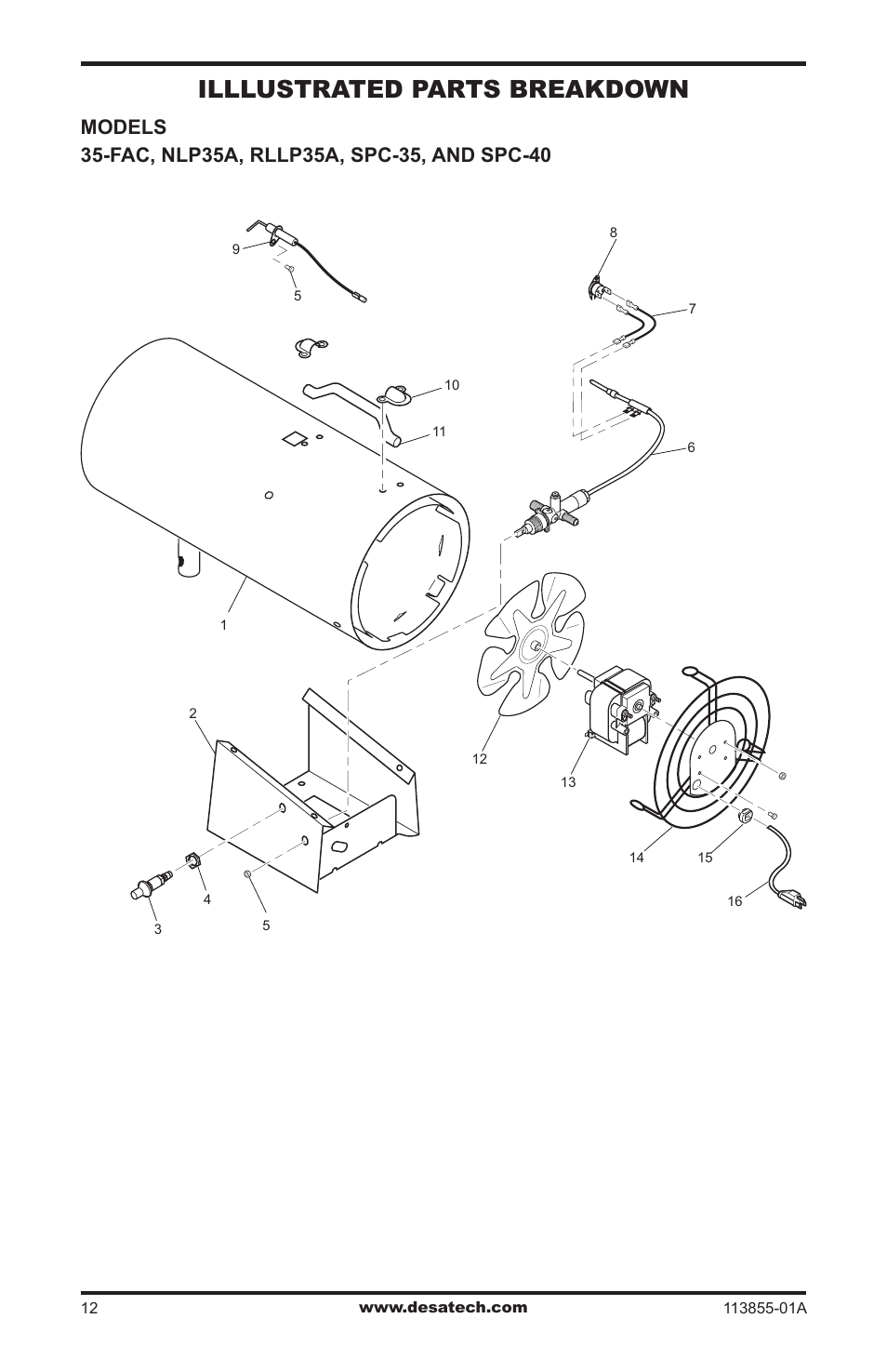 Illlustrated parts breakdown and parts list, Illlustrated parts breakdown | Desa RLP155AT User Manual | Page 12 / 44