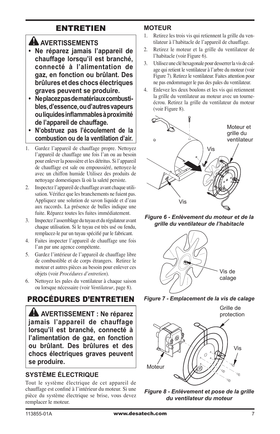 Entretien, Procédures d’entretien | Desa RLP155AT User Manual | Page 35 / 44