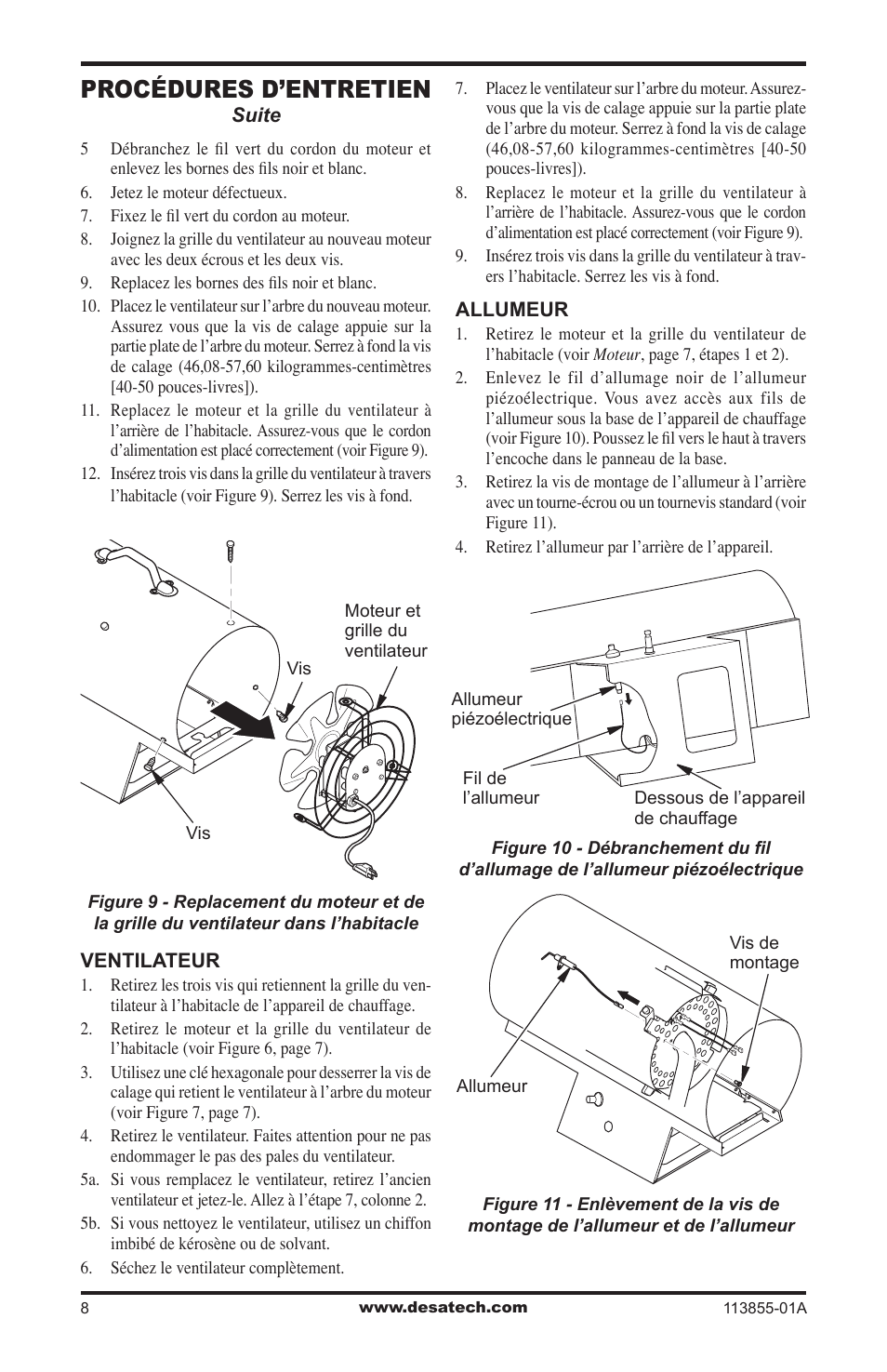 Procédures d’entretien | Desa RLP155AT User Manual | Page 36 / 44
