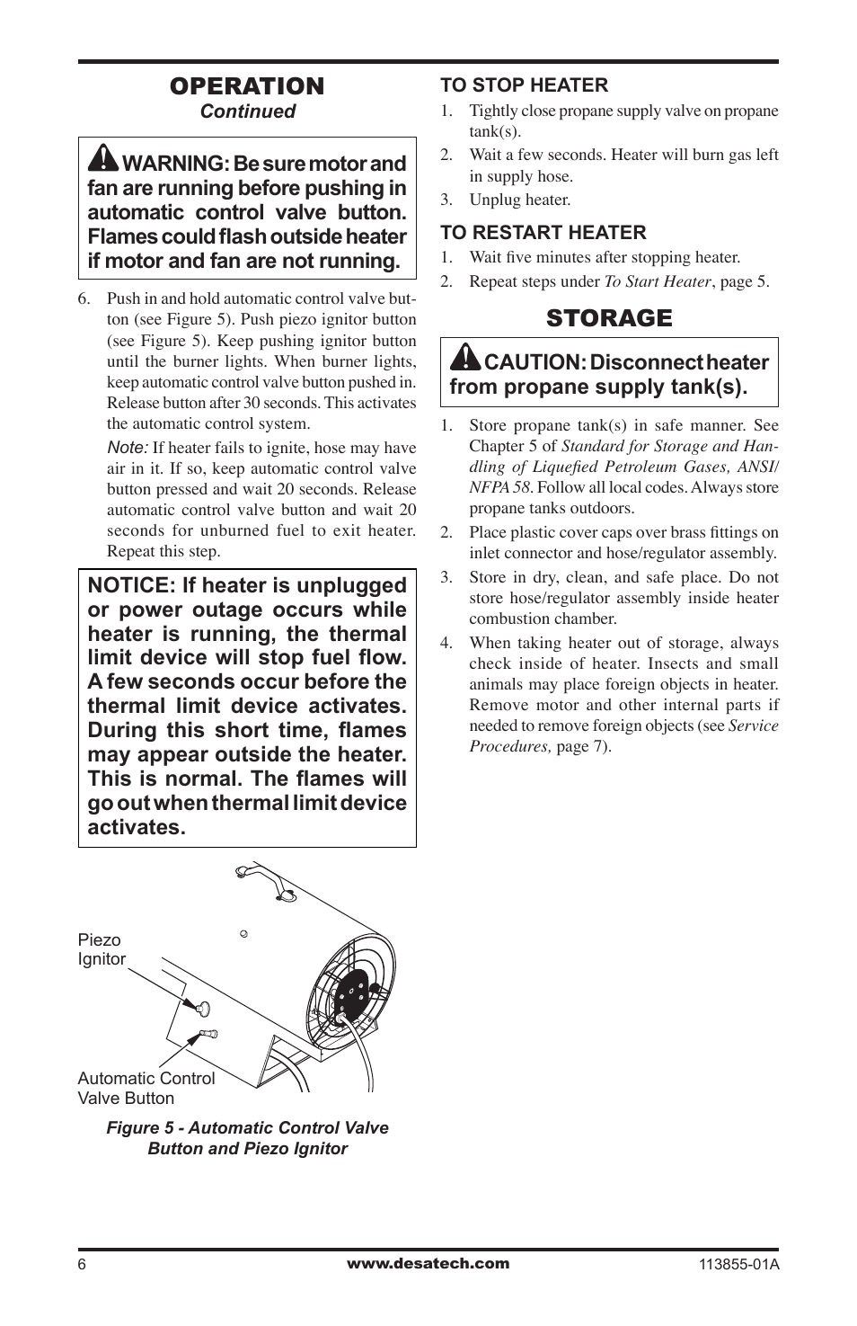 Storage, Operation | Desa RLP155AT User Manual | Page 6 / 44