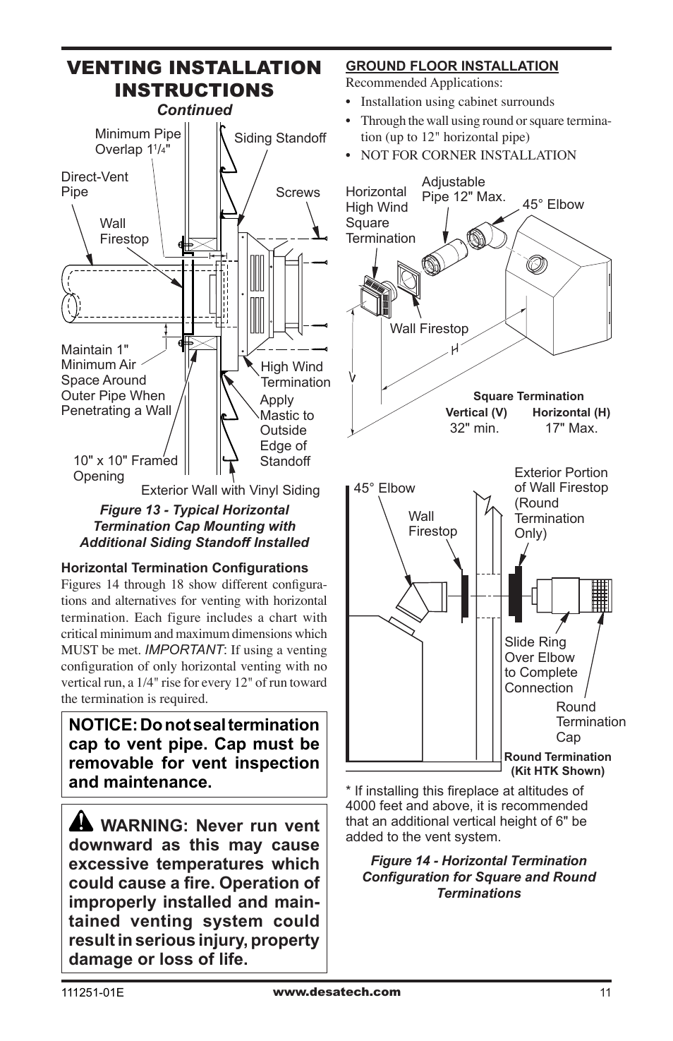 Venting installation instructions | Desa (V)T36ENA User Manual | Page 11 / 40