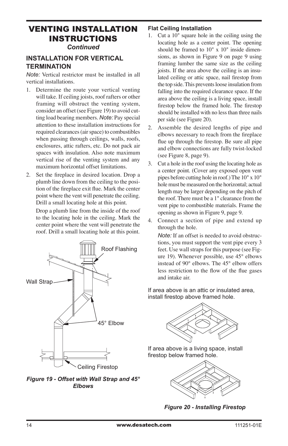 Venting installation instructions | Desa (V)T36ENA User Manual | Page 14 / 40