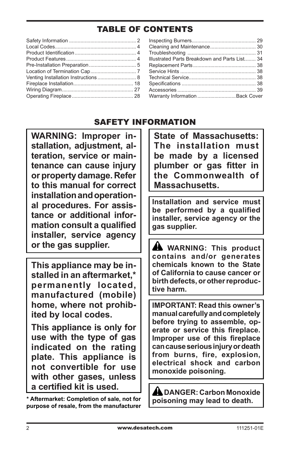 Safety information | Desa (V)T36ENA User Manual | Page 2 / 40