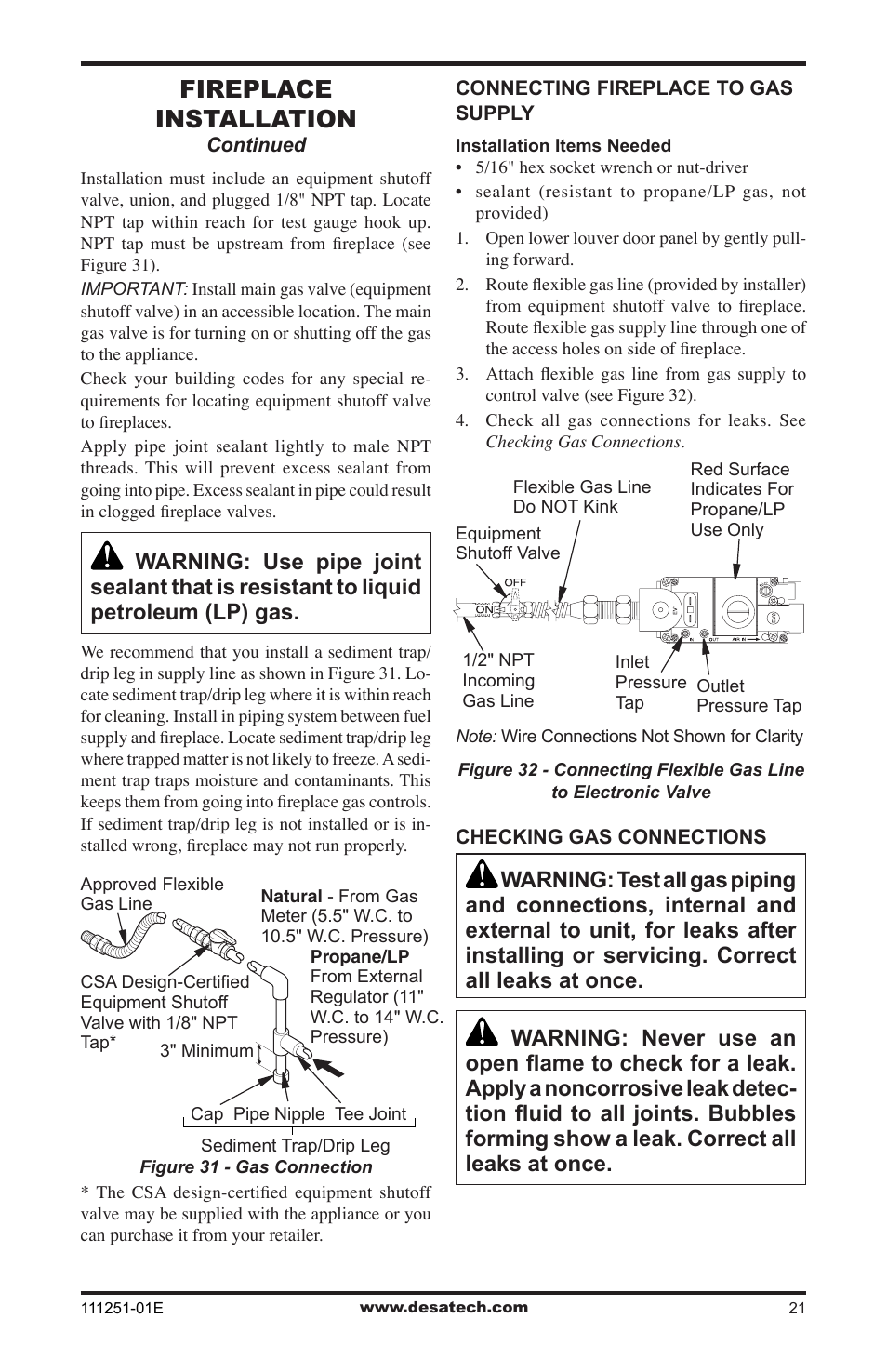 Fireplace installation | Desa (V)T36ENA User Manual | Page 21 / 40
