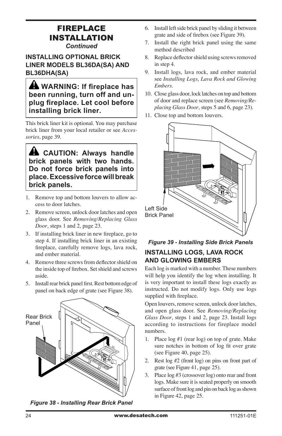 Fireplace installation | Desa (V)T36ENA User Manual | Page 24 / 40