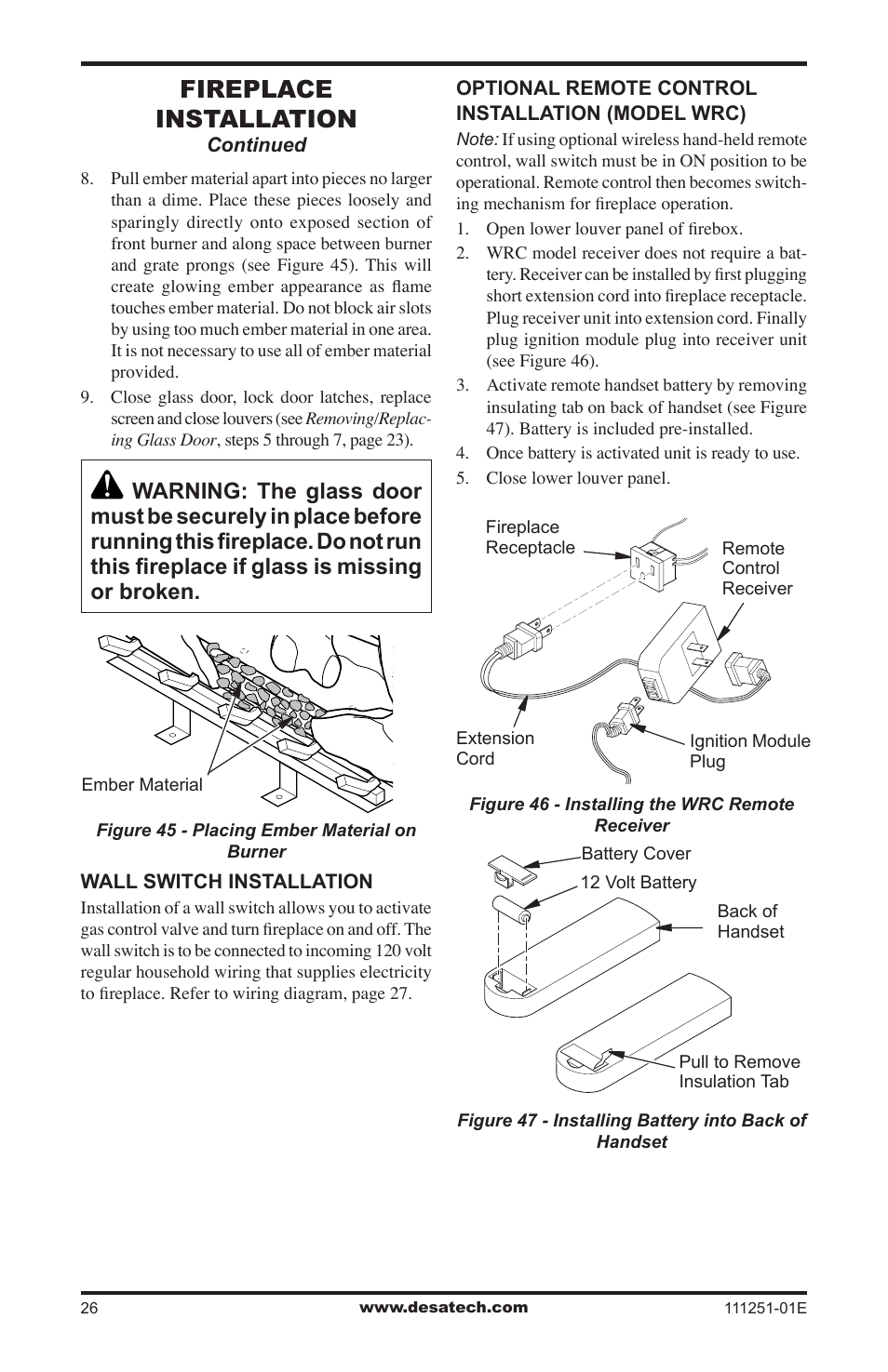 Fireplace installation | Desa (V)T36ENA User Manual | Page 26 / 40