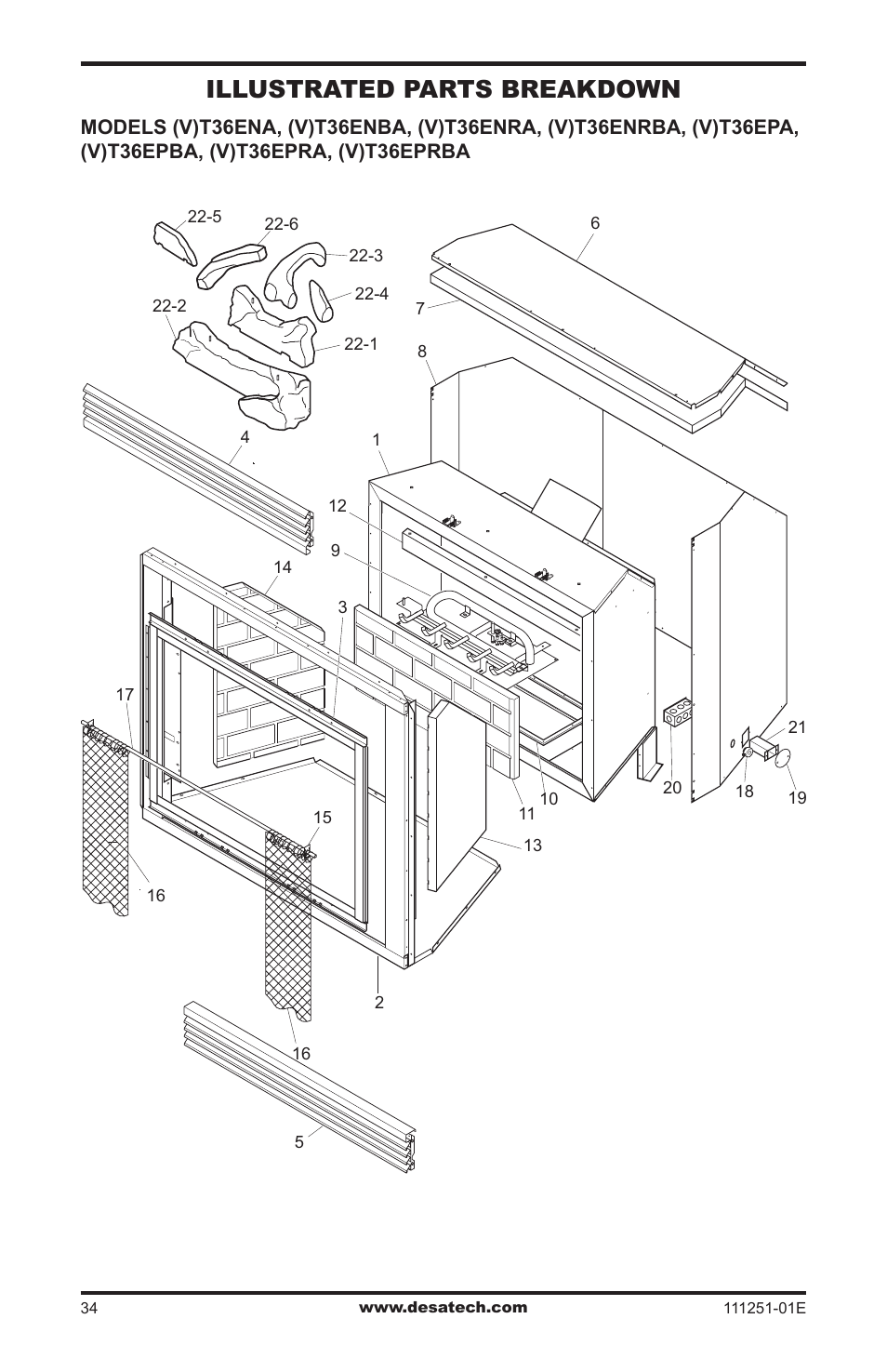 Illustrated parts breakdown and parts list, Illustrated parts breakdown | Desa (V)T36ENA User Manual | Page 34 / 40