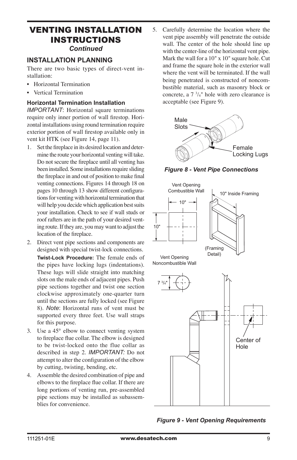 Venting installation instructions | Desa (V)T36ENA User Manual | Page 9 / 40