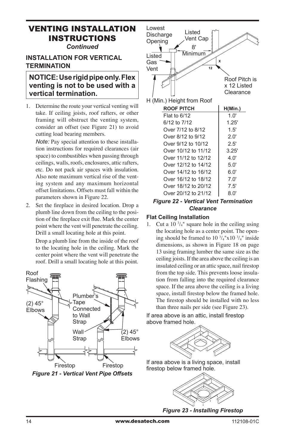 Venting installation instructions | Desa DVF36TCR User Manual | Page 14 / 36