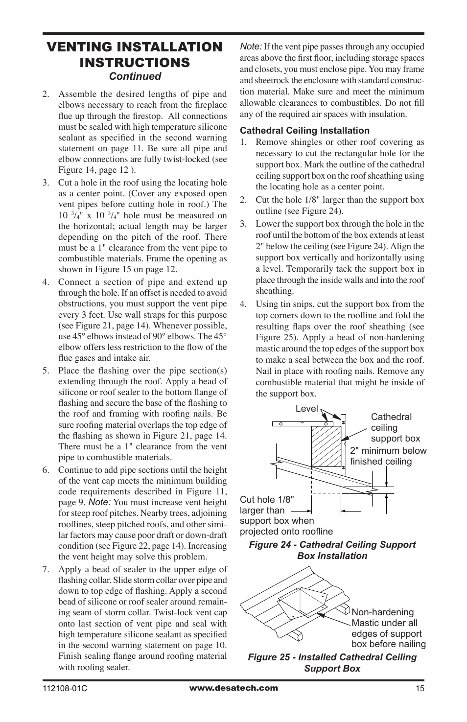 Venting installation instructions | Desa DVF36TCR User Manual | Page 15 / 36