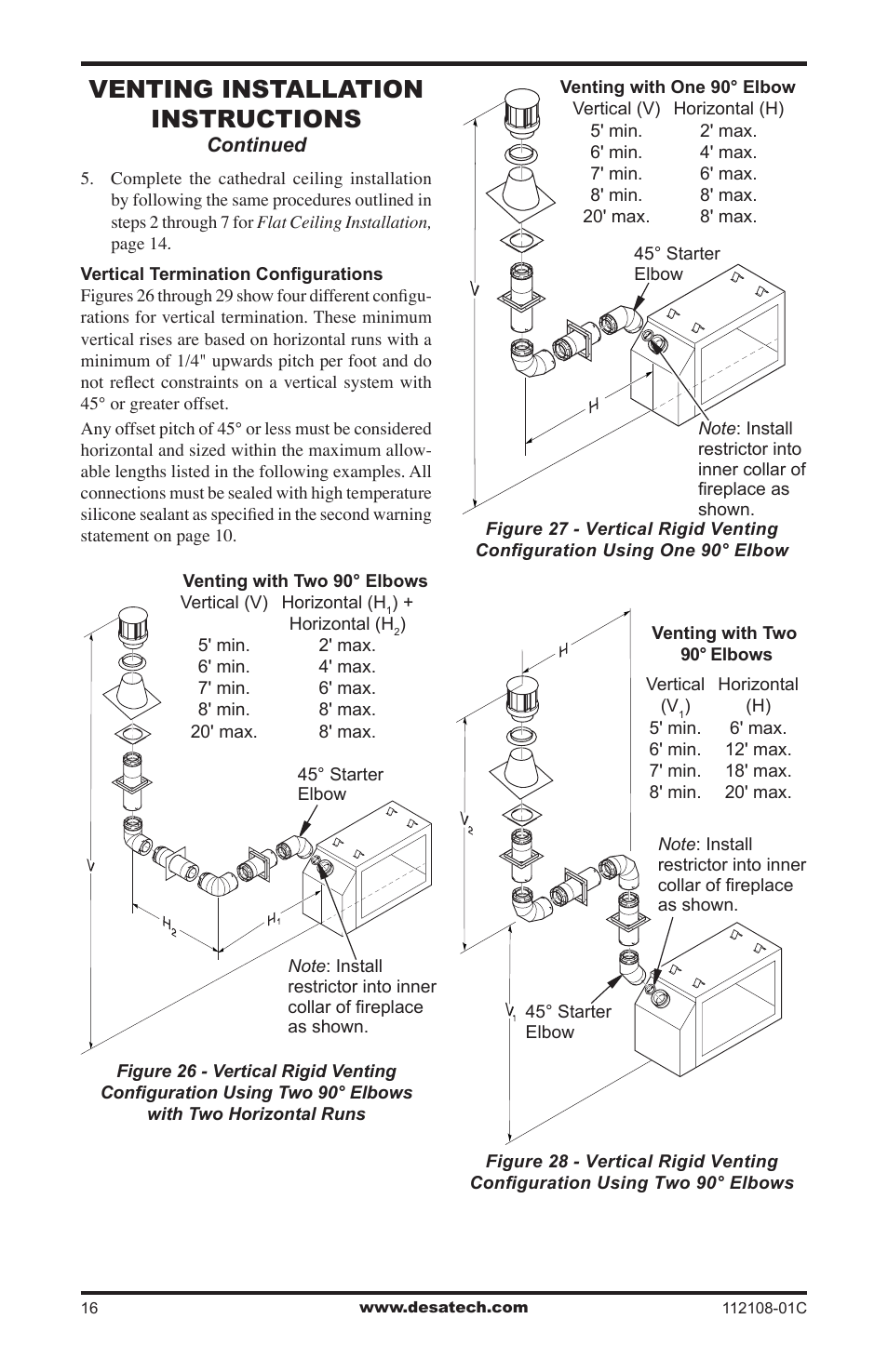 Venting installation instructions | Desa DVF36TCR User Manual | Page 16 / 36