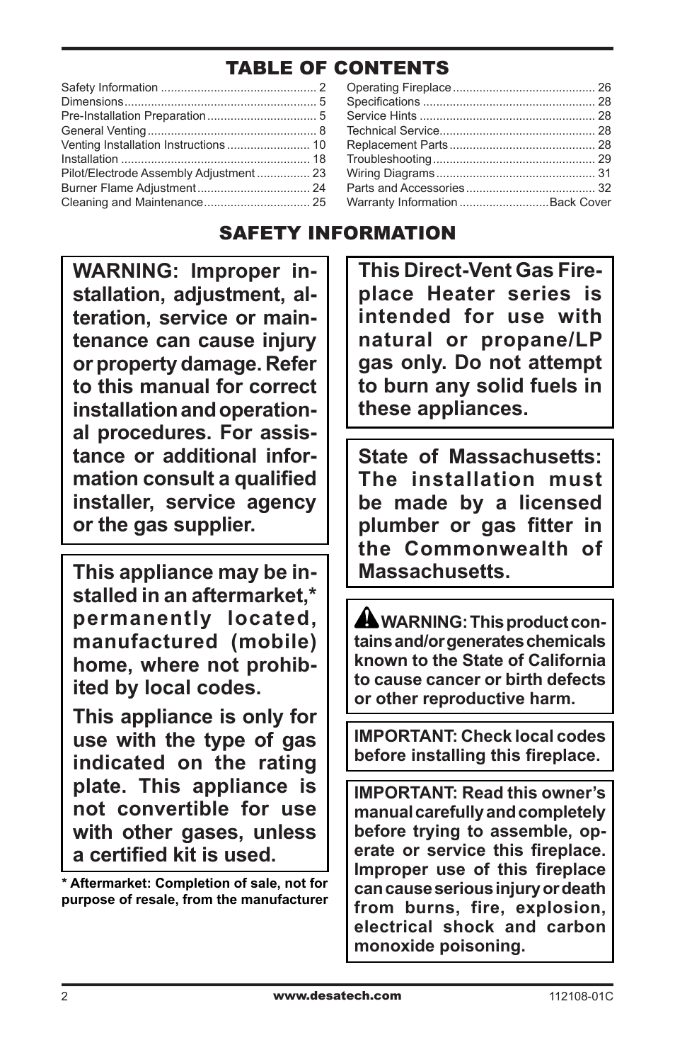 Safety information | Desa DVF36TCR User Manual | Page 2 / 36