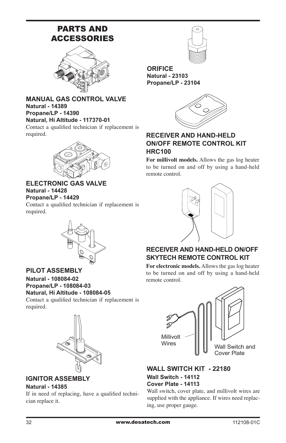 Parts and accessories | Desa DVF36TCR User Manual | Page 32 / 36