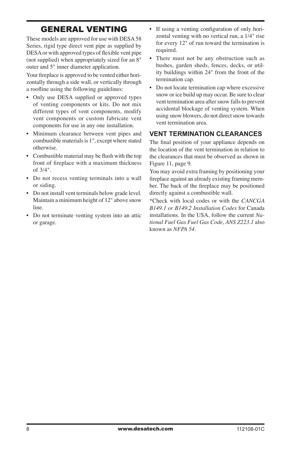 General venting | Desa DVF36TCR User Manual | Page 8 / 36