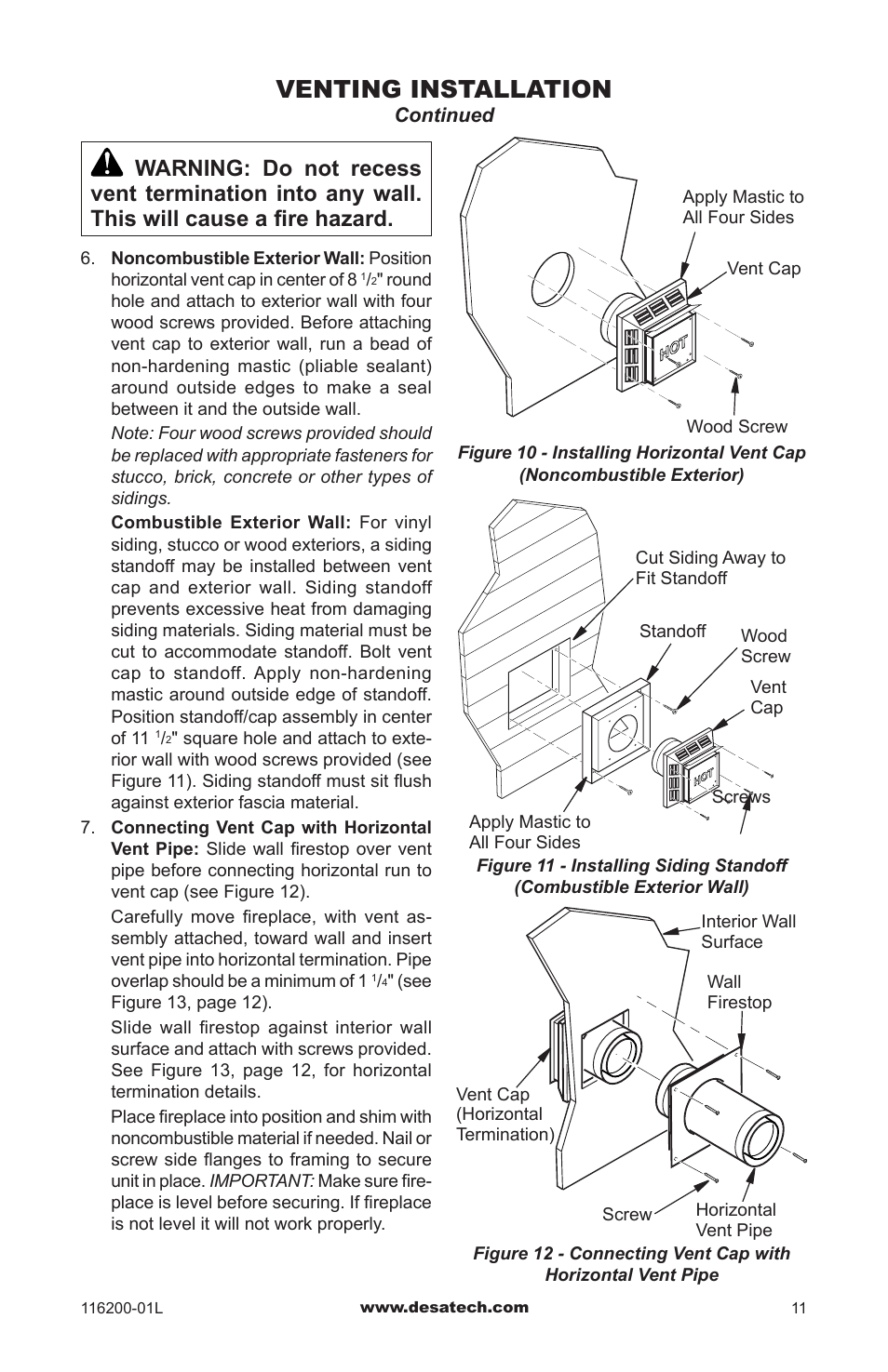 Venting installation | Desa CGCDV36PR User Manual | Page 11 / 44