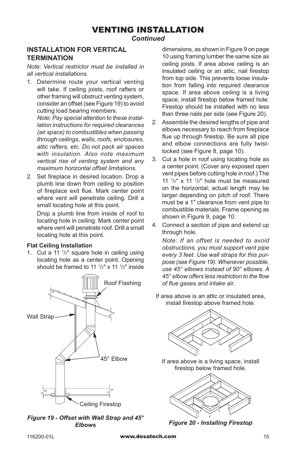 Venting installation | Desa CGCDV36PR User Manual | Page 15 / 44