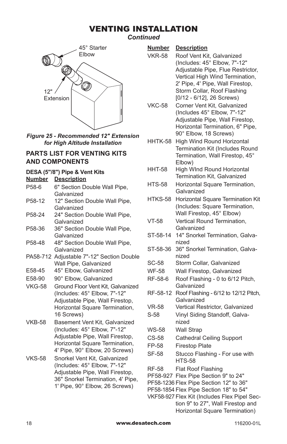 Venting installation | Desa CGCDV36PR User Manual | Page 18 / 44