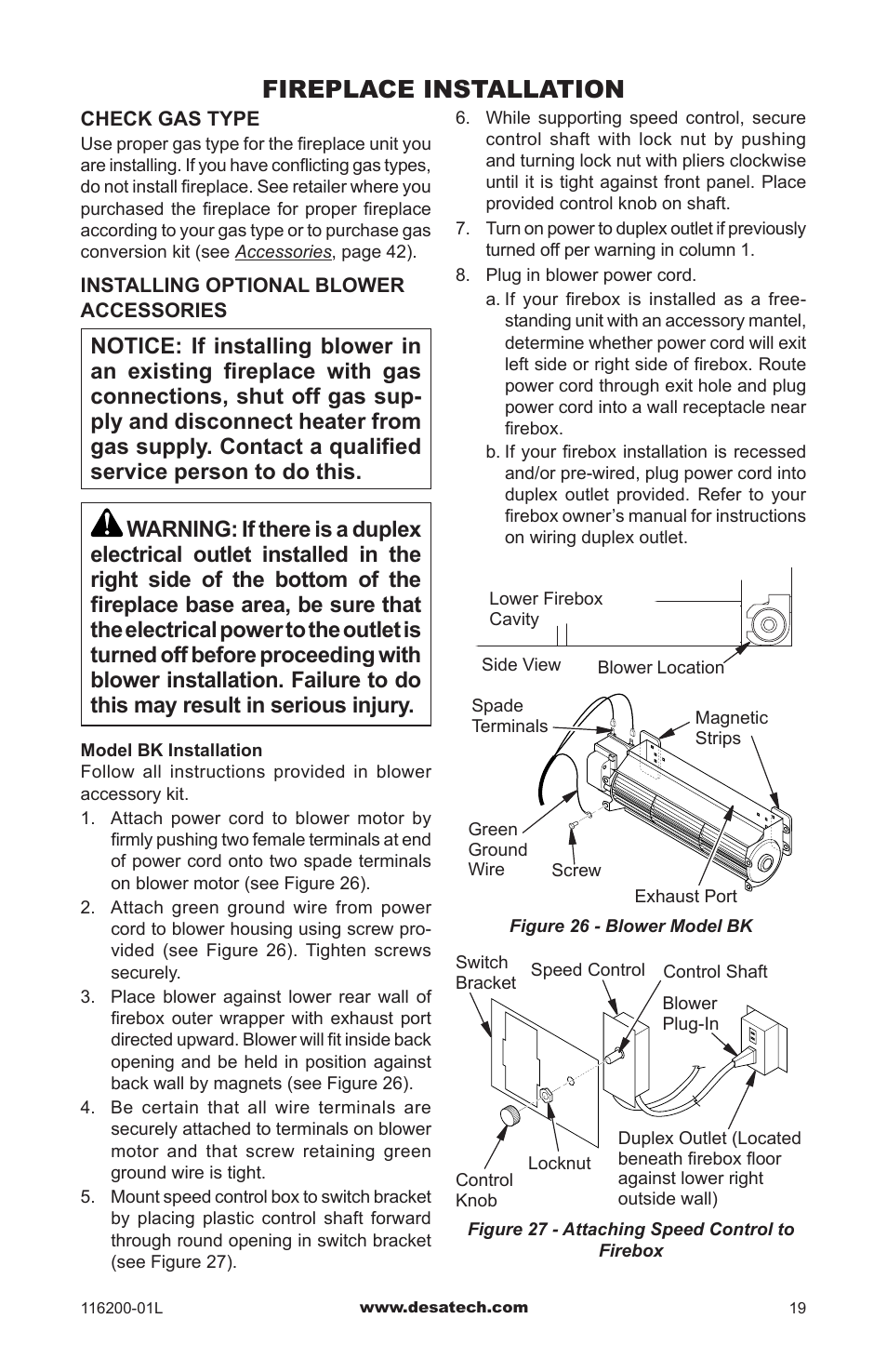 Fireplace installation | Desa CGCDV36PR User Manual | Page 19 / 44