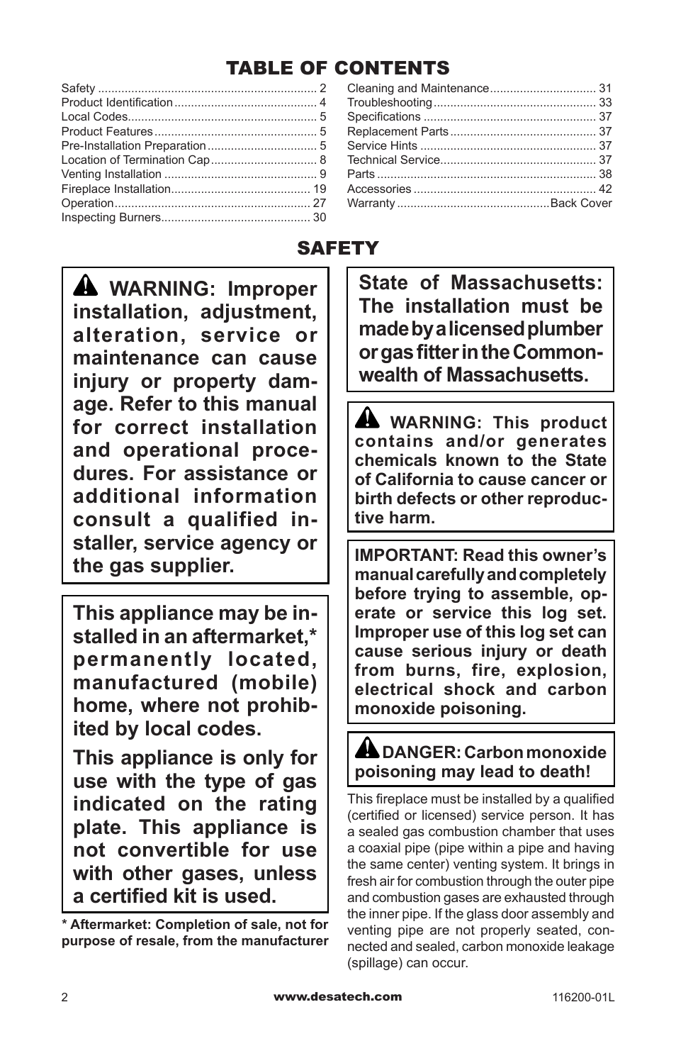 Safety | Desa CGCDV36PR User Manual | Page 2 / 44