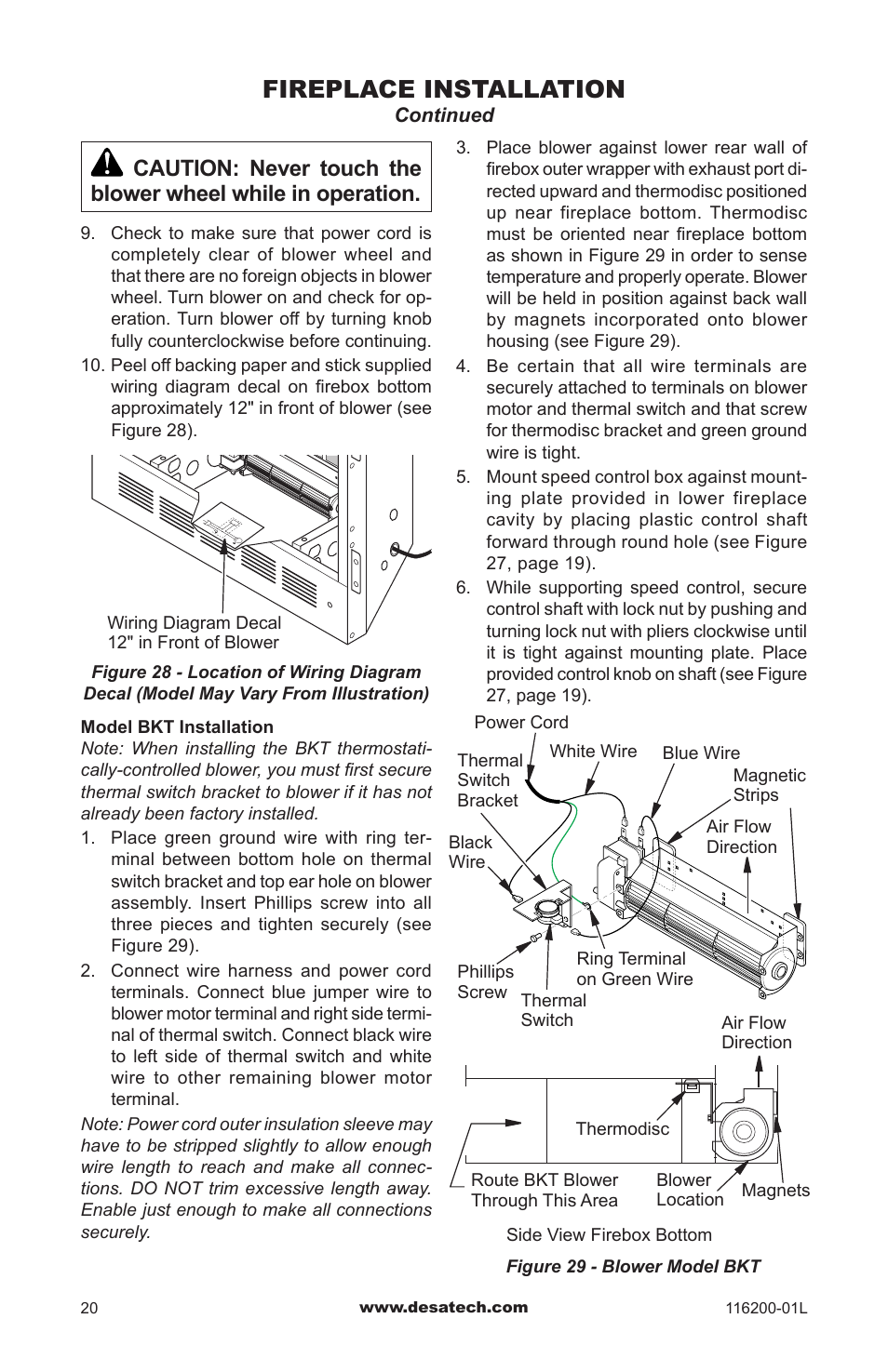 Fireplace installation | Desa CGCDV36PR User Manual | Page 20 / 44