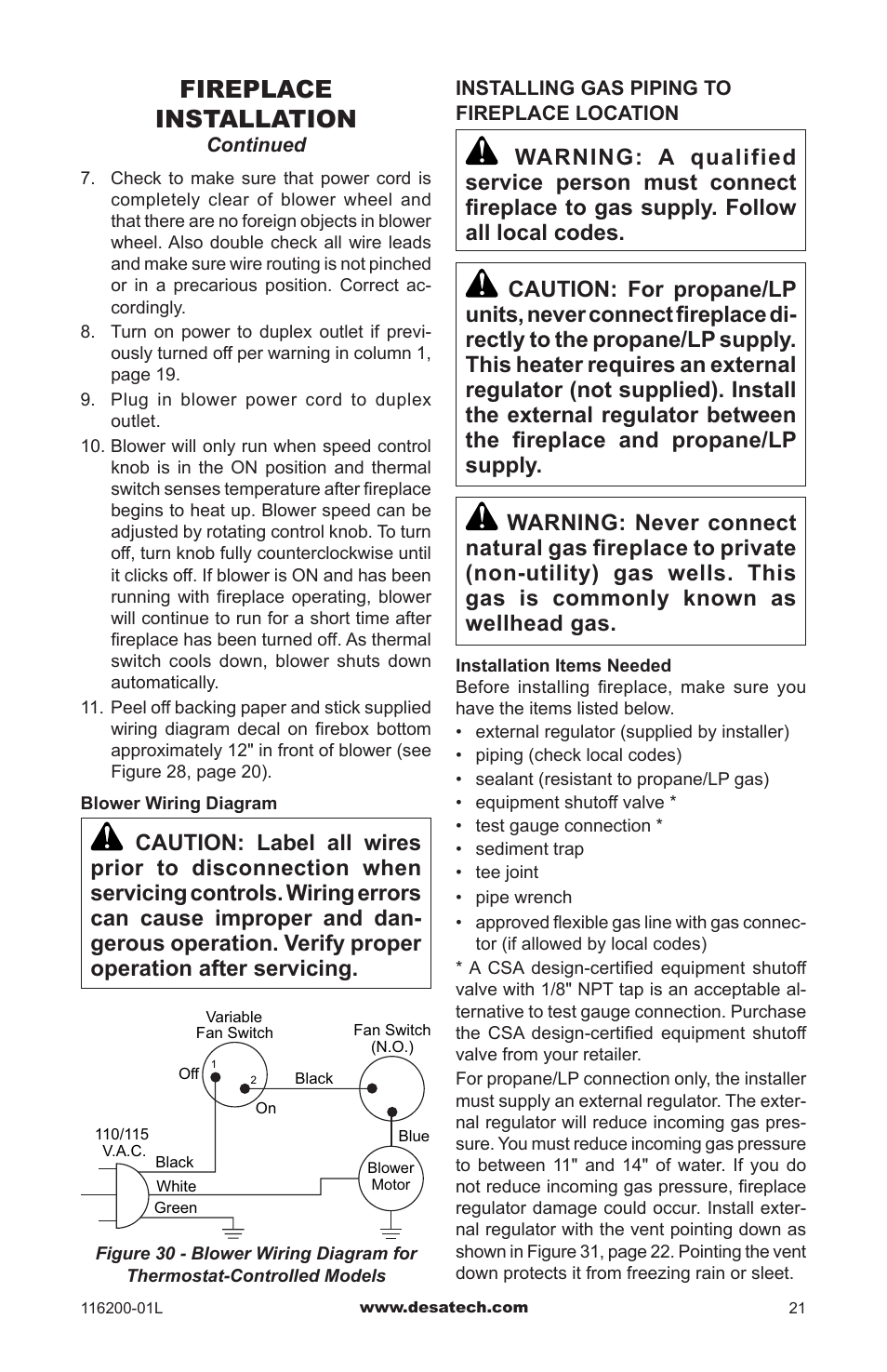 Fireplace installation | Desa CGCDV36PR User Manual | Page 21 / 44