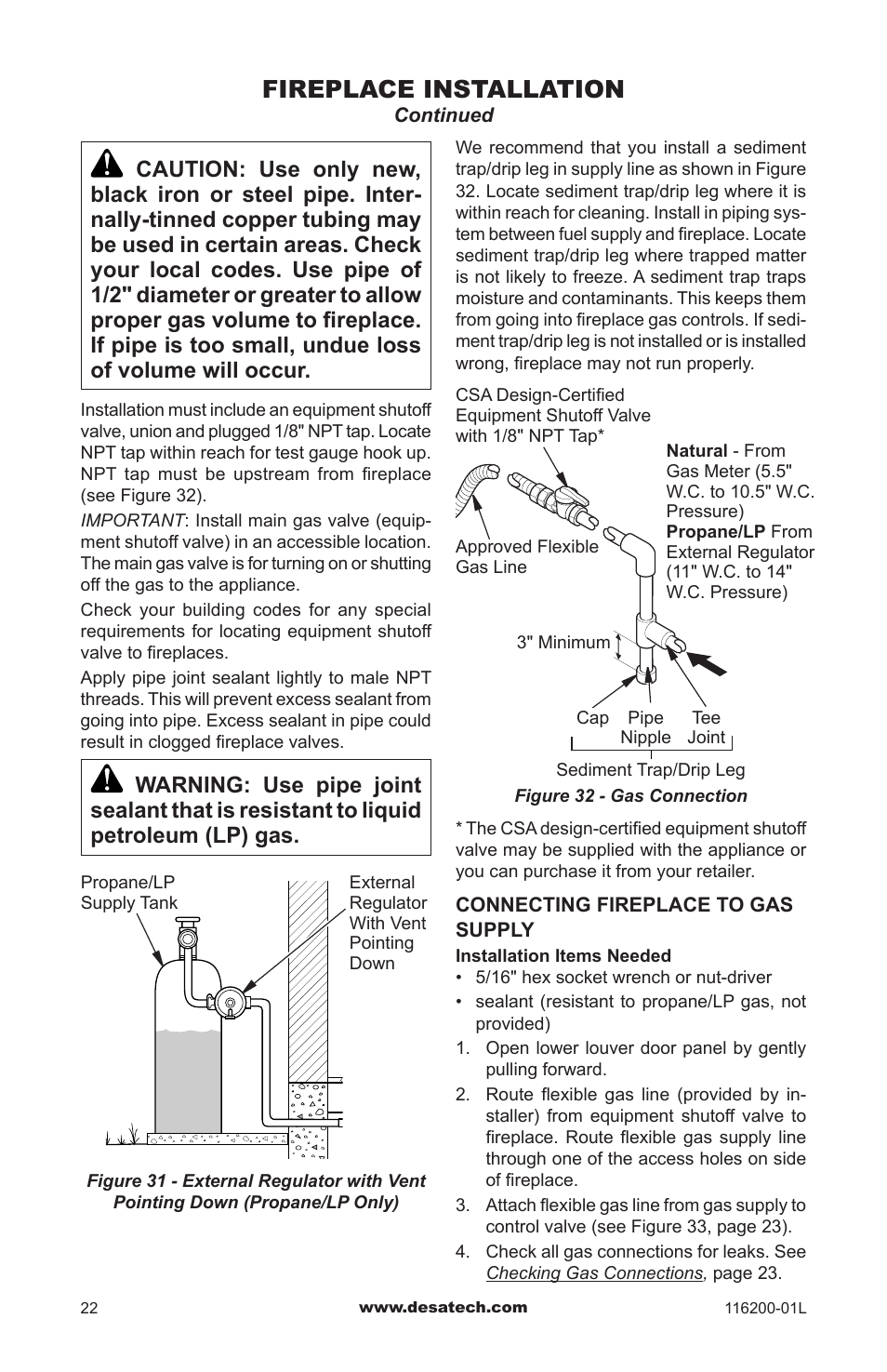 Fireplace installation | Desa CGCDV36PR User Manual | Page 22 / 44