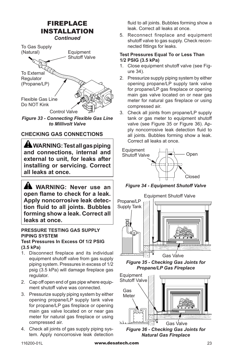 Fireplace installation | Desa CGCDV36PR User Manual | Page 23 / 44