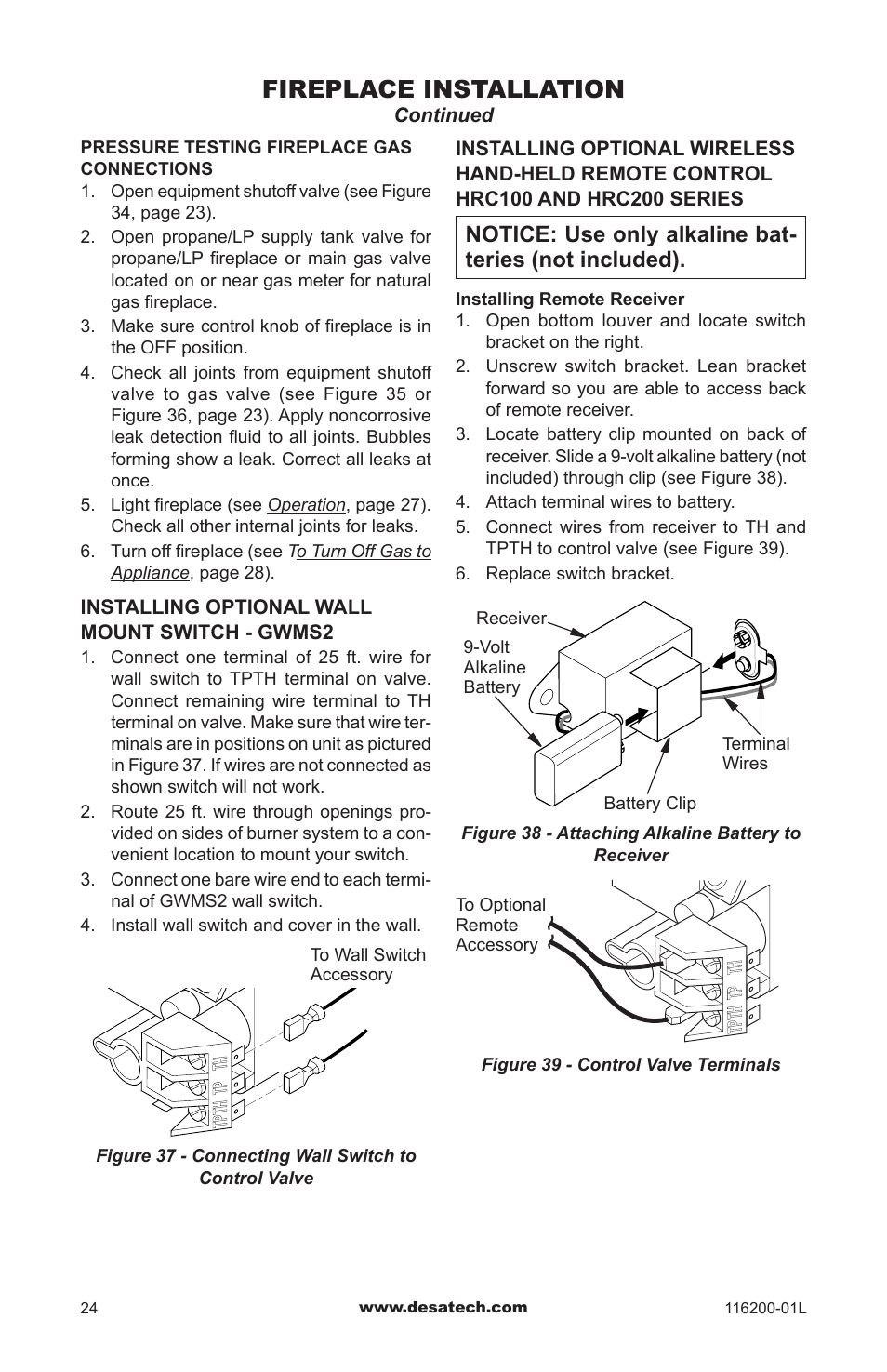 Fireplace installation | Desa CGCDV36PR User Manual | Page 24 / 44