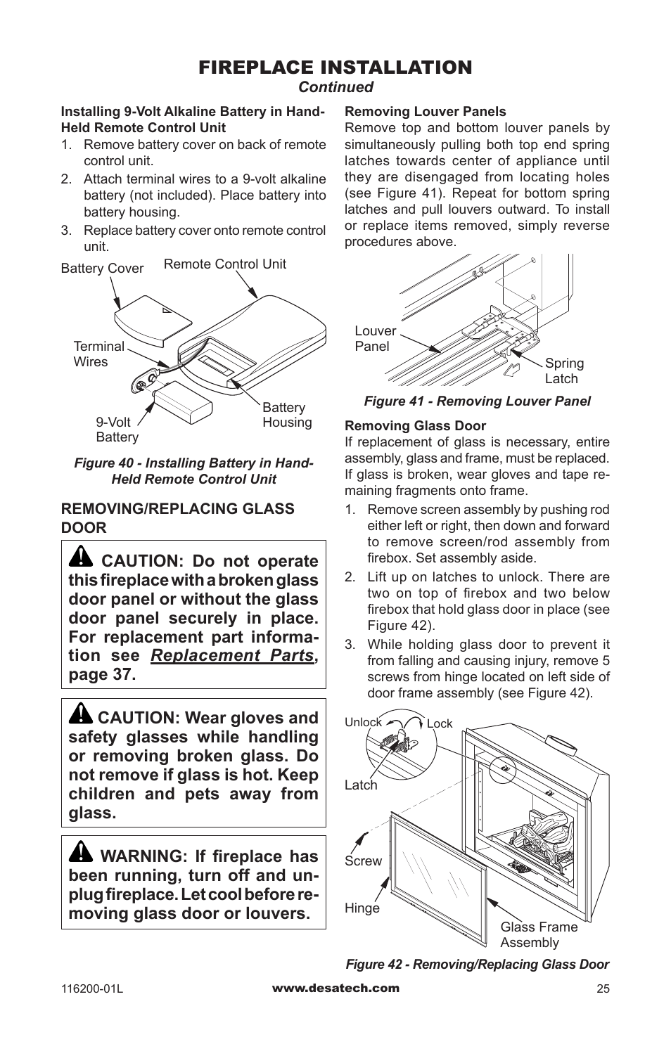 Fireplace installation | Desa CGCDV36PR User Manual | Page 25 / 44