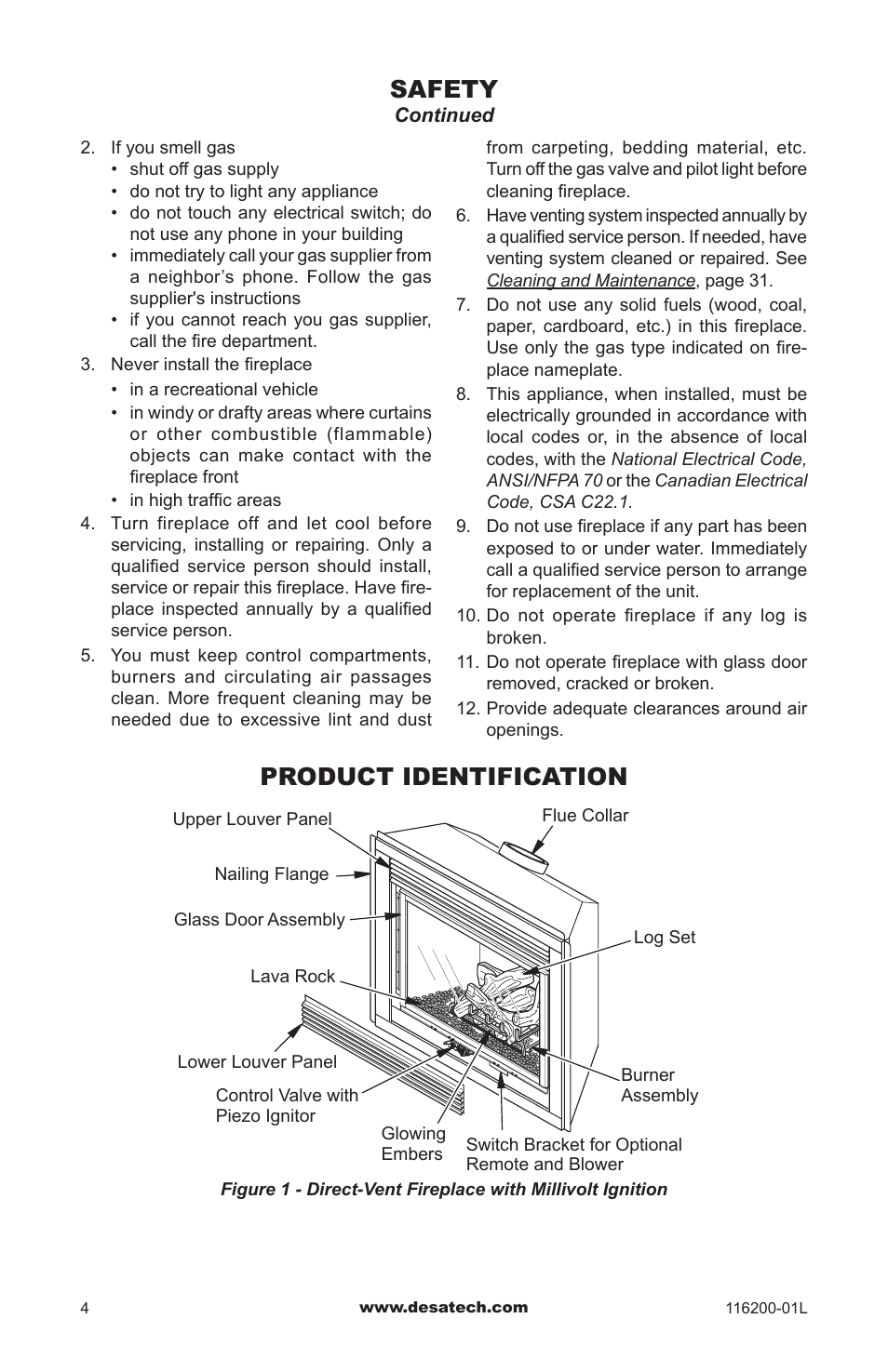 Product identification, Safety | Desa CGCDV36PR User Manual | Page 4 / 44