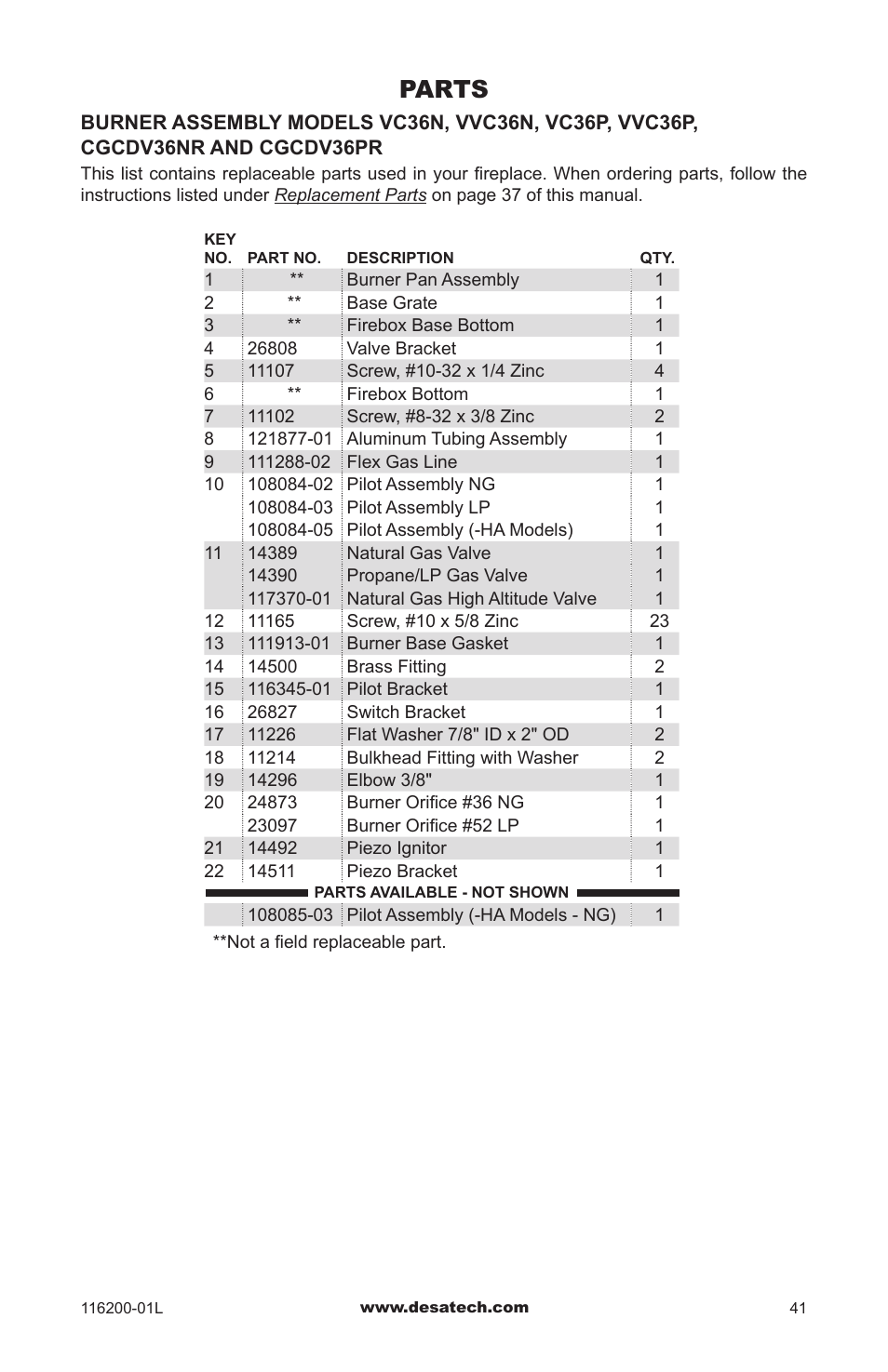 Parts | Desa CGCDV36PR User Manual | Page 41 / 44