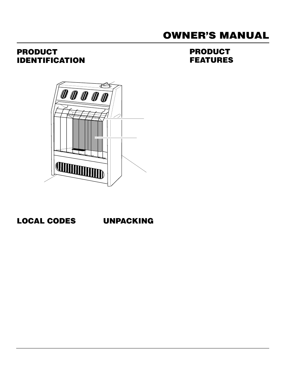 Owner’s manual, Product identification local codes, Unpacking | Product features | Desa FB-2B User Manual | Page 3 / 20