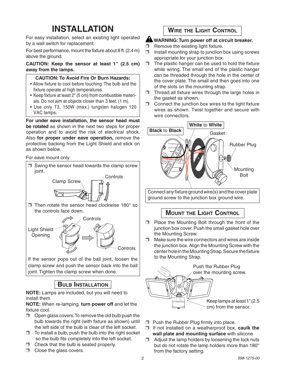 Installation | Desa Twin Halogen Motion Sensing Light with 2-Level Lighting 5512 User Manual | Page 2 / 8