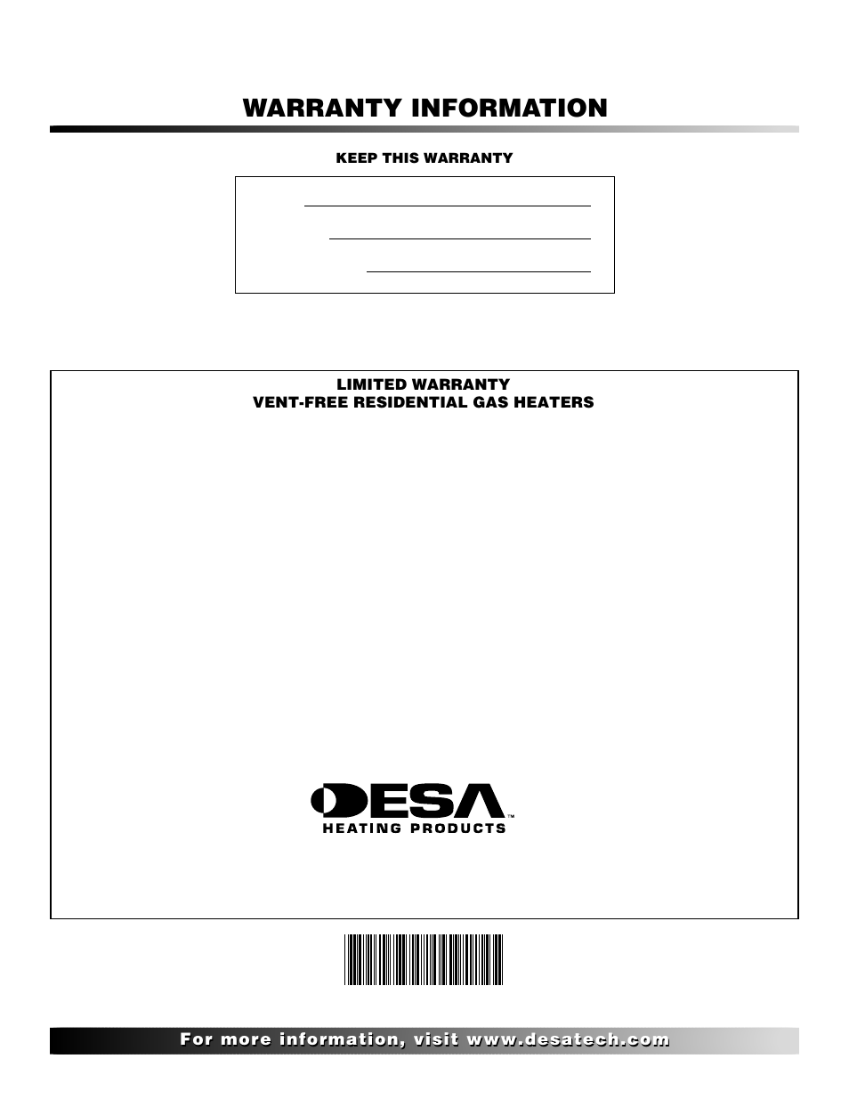 Warranty information | Desa CBP20TK User Manual | Page 30 / 30