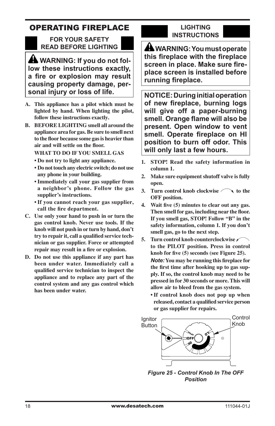 Operating fireplace | Desa CGCFTP  EN User Manual | Page 18 / 32