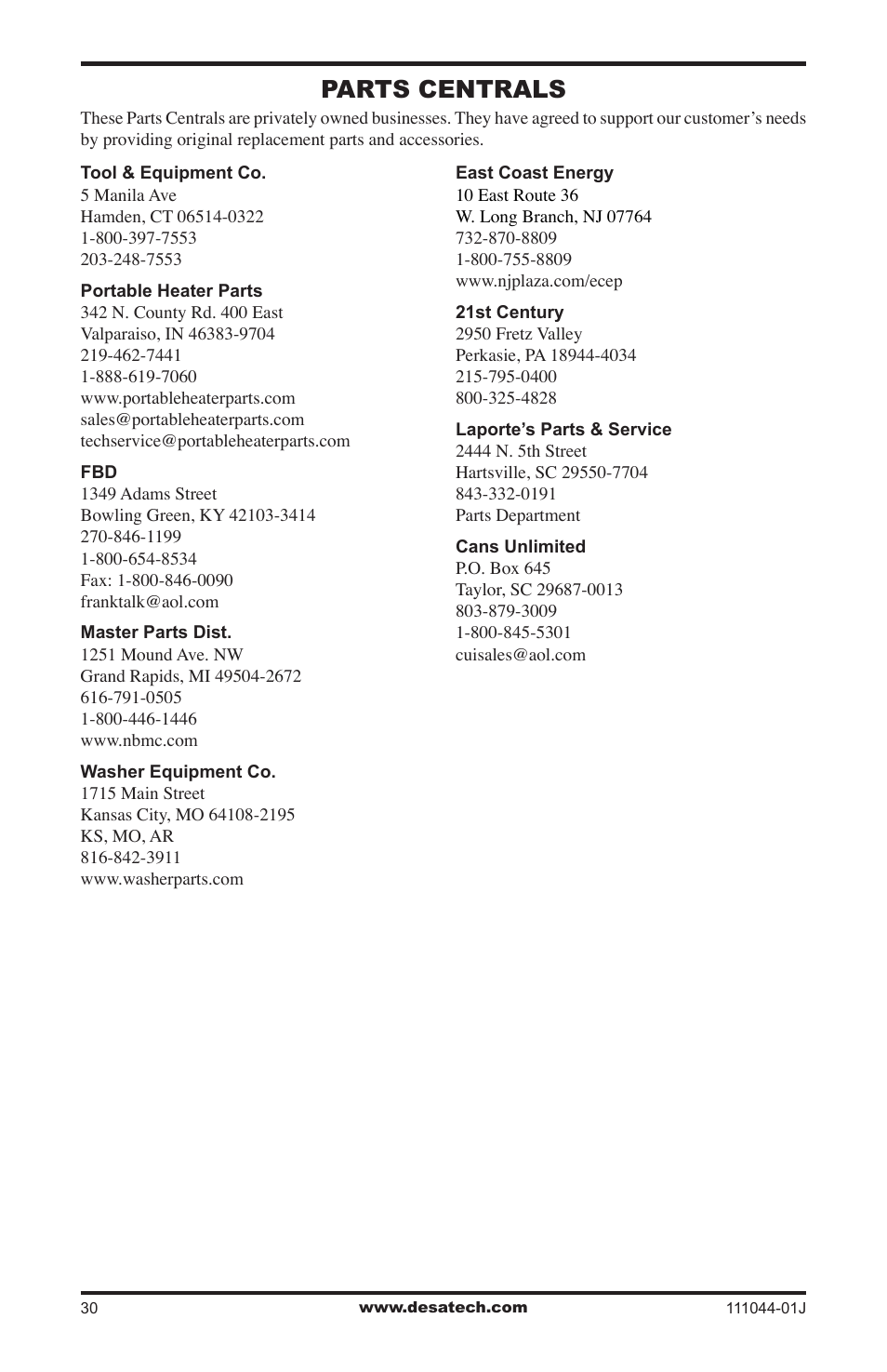 Parts centrals | Desa CGCFTP  EN User Manual | Page 30 / 32