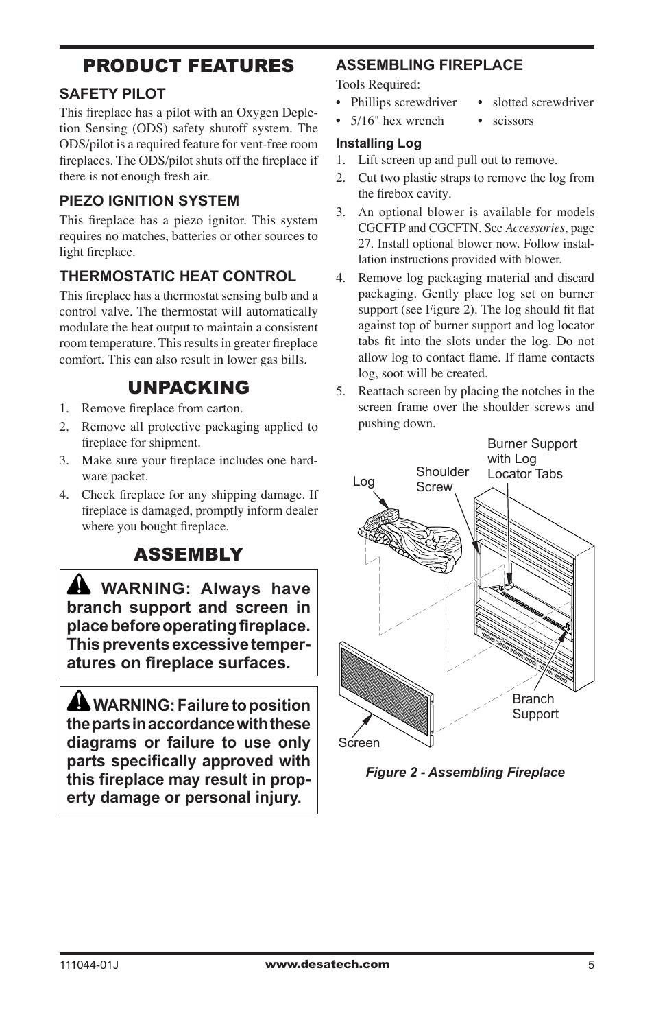 Product features, Unpacking, Assembly | Desa CGCFTP  EN User Manual | Page 5 / 32