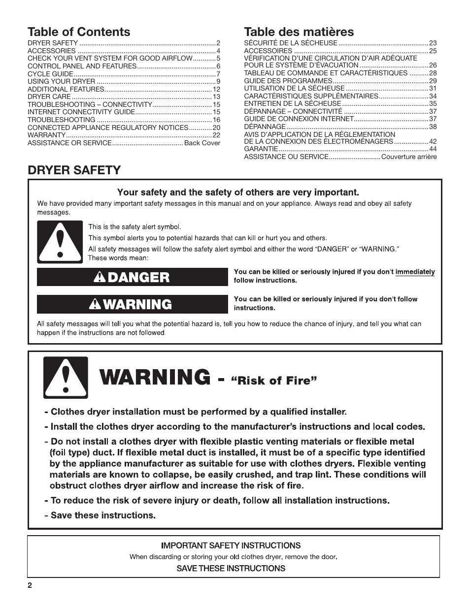 Whirlpool 27 Inch Gas Smart Dryer Use and Care Guide User Manual | Page 2 / 48