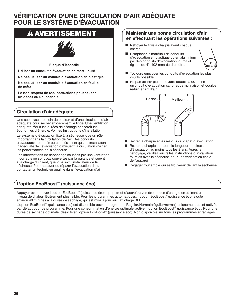 L’option ecoboost, Puissance éco) | Whirlpool 27 Inch Gas Smart Dryer Use and Care Guide User Manual | Page 26 / 48