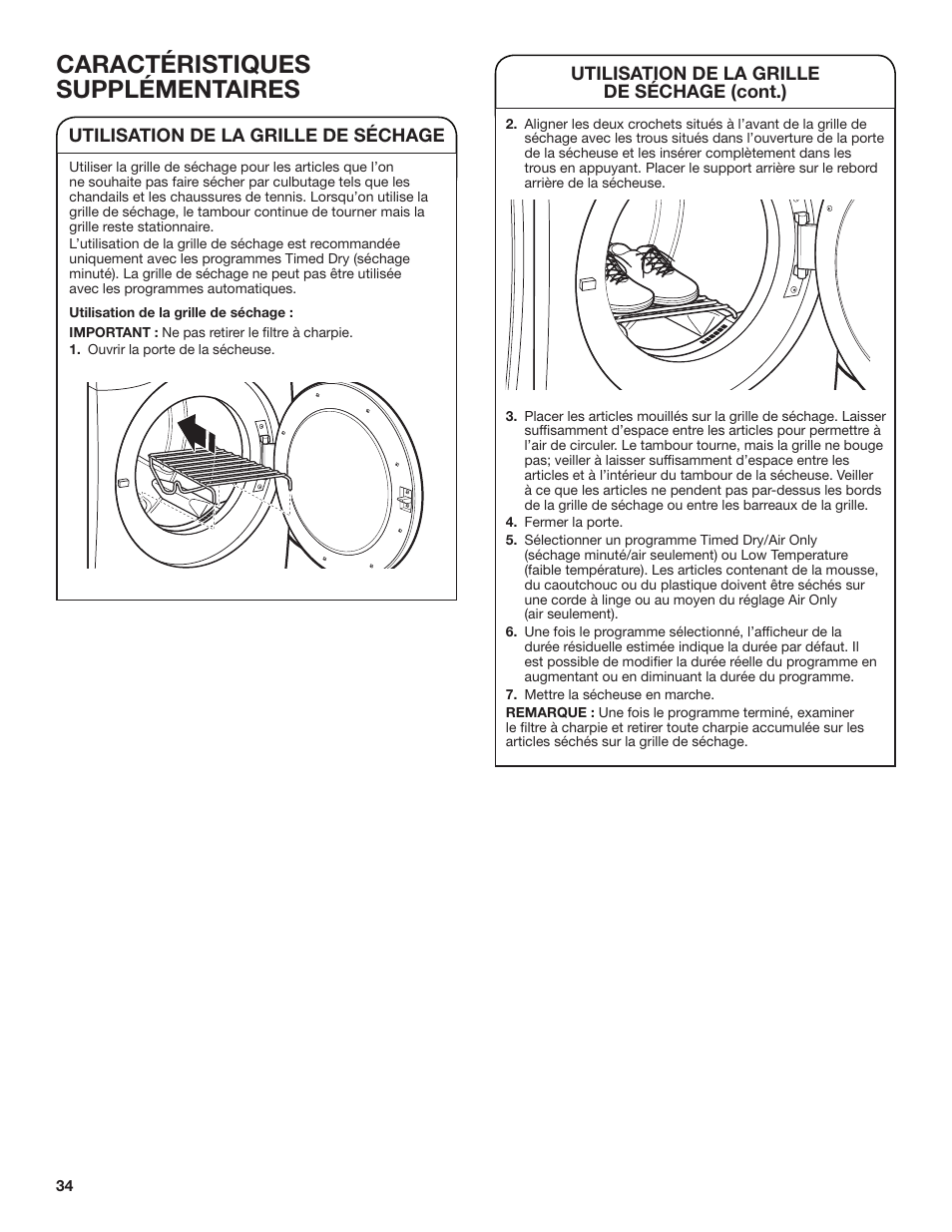 Caractéristiques supplémentaires | Whirlpool 27 Inch Gas Smart Dryer Use and Care Guide User Manual | Page 34 / 48