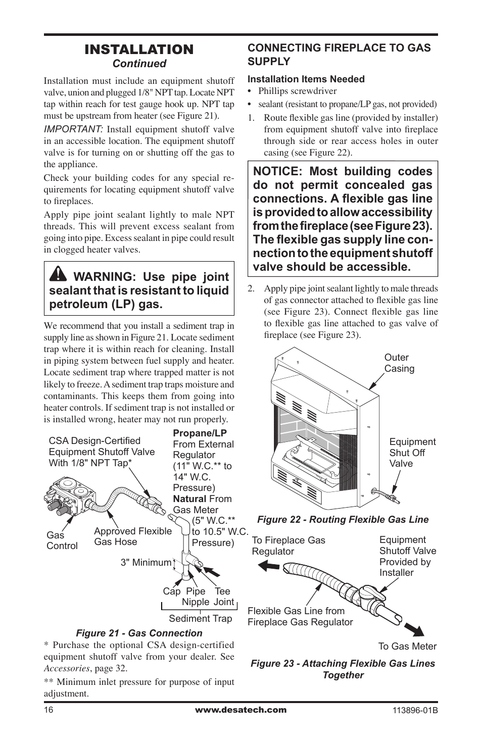 Installation | Desa CF26NTA User Manual | Page 16 / 36