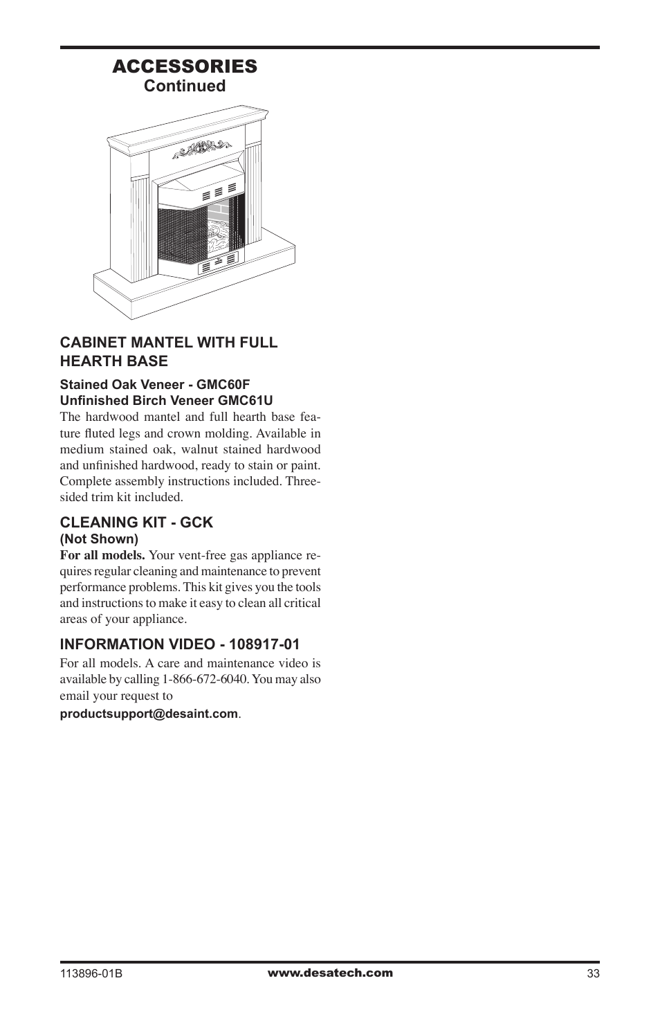 Accessories, Continued | Desa CF26NTA User Manual | Page 33 / 36