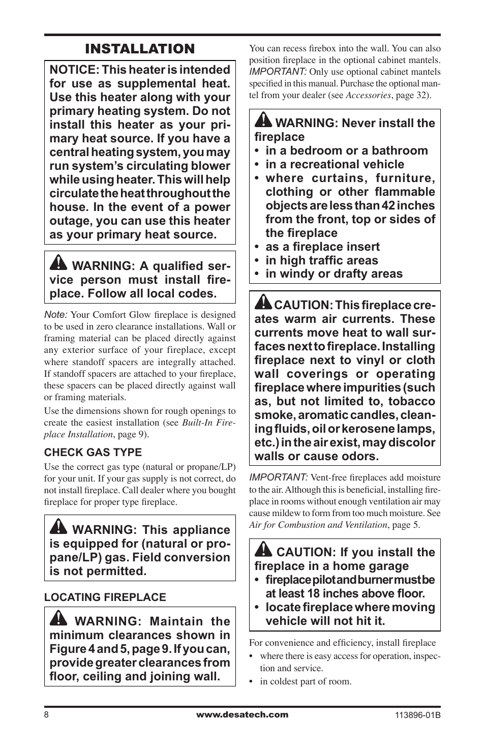 Installation | Desa CF26NTA User Manual | Page 8 / 36