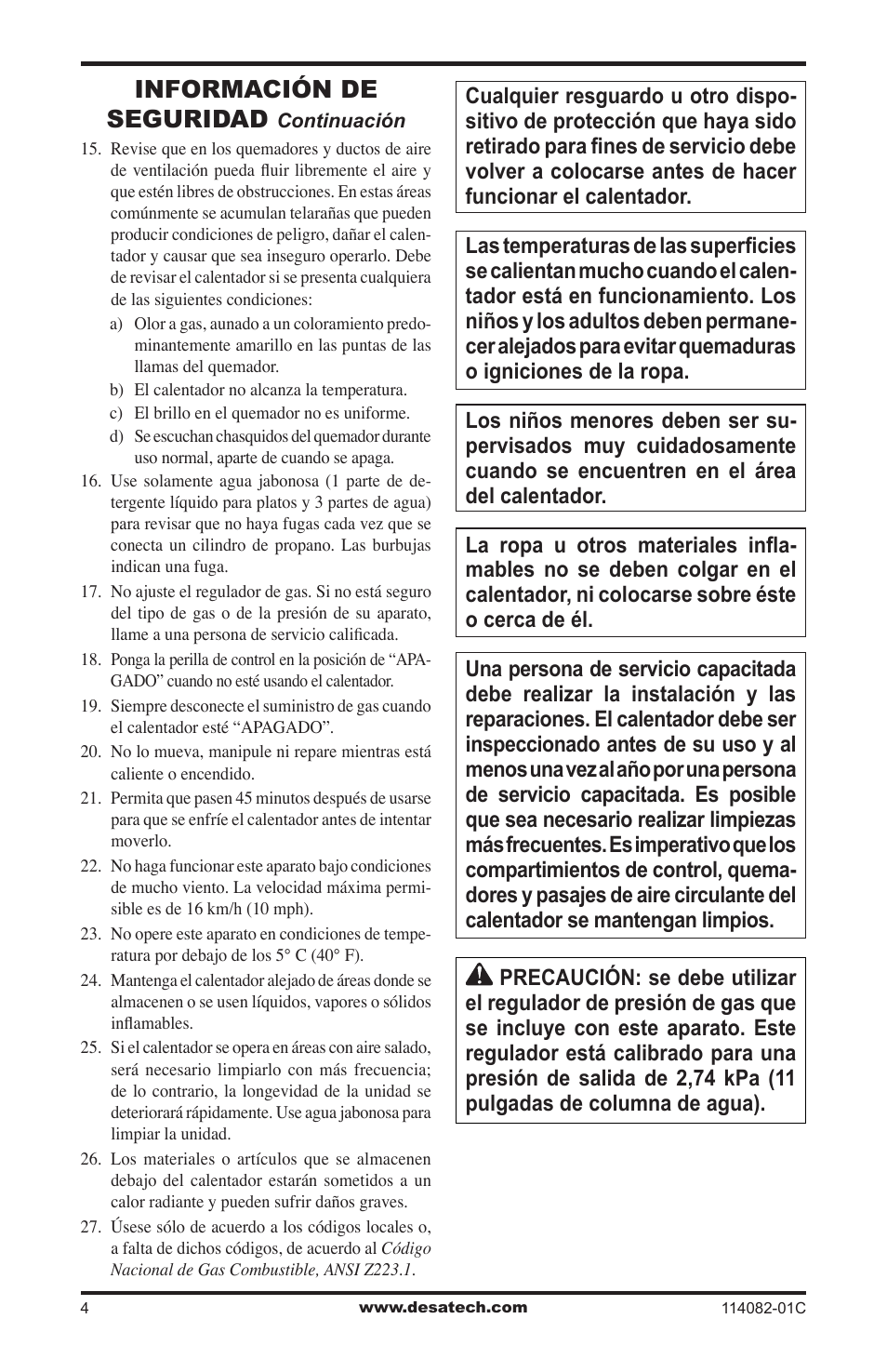 Información de seguridad | Desa SPC-21PHTSA User Manual | Page 18 / 44