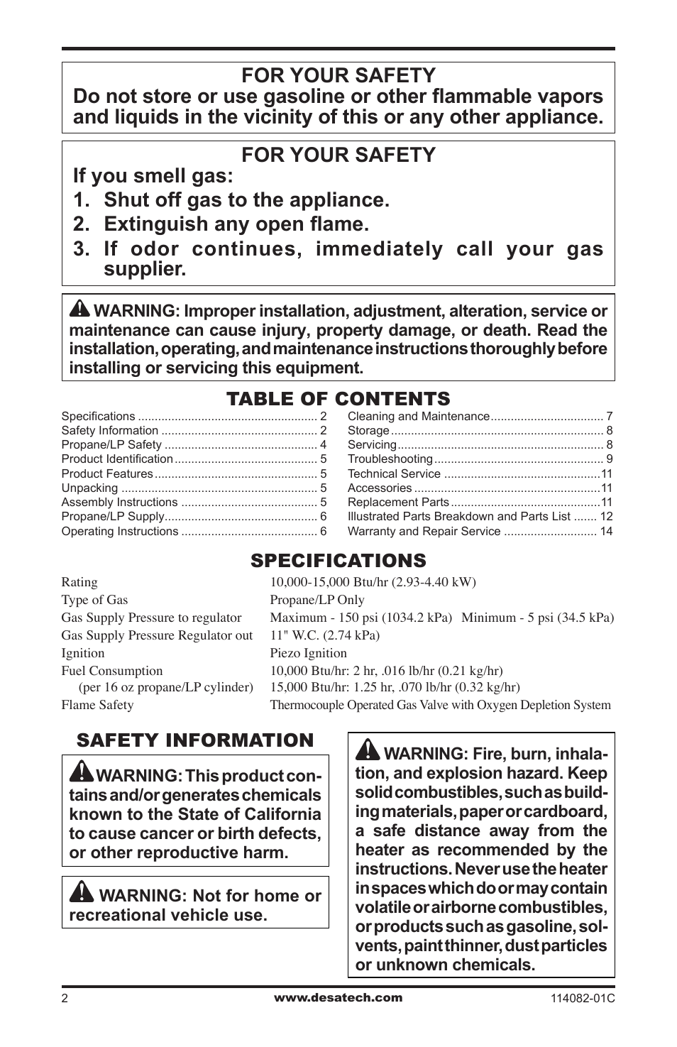 Desa SPC-21PHTSA User Manual | Page 2 / 44