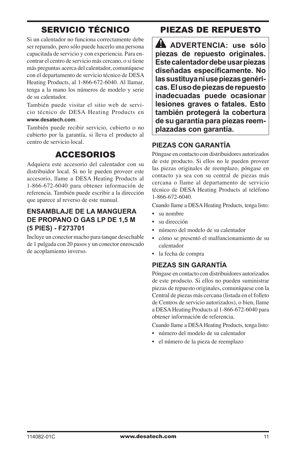 Servicio técnico, Accesorios, Piezas de repuesto | Desa SPC-21PHTSA User Manual | Page 25 / 44