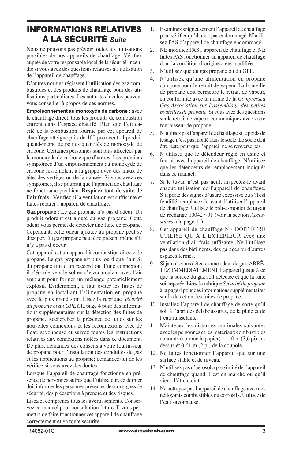 Informations relatives à la sécurité | Desa SPC-21PHTSA User Manual | Page 31 / 44